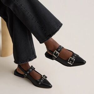 NWOT Quince Italian Leather Bold Buckle Slingback Flat